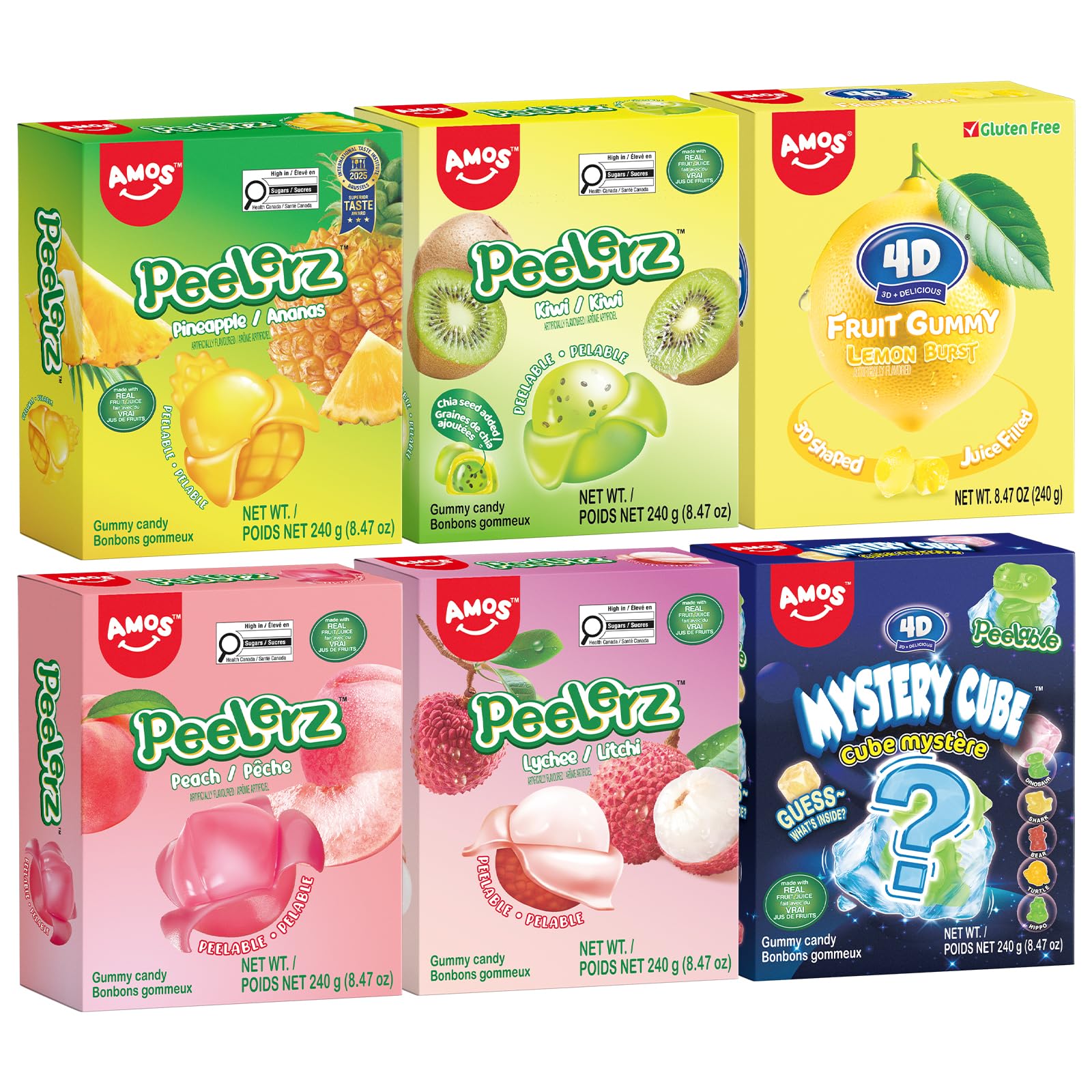 Amos Peelerz Peelable Gummy Mix – 6-Box Variety Pack (8.47oz Each